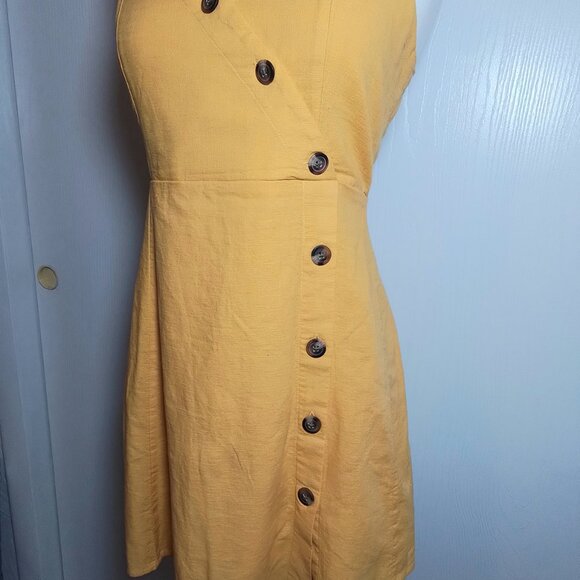 NWT American Eagle Linen Wrap Dress Yellow Spaghetti Strap Sundress size S - Picture 3 of 5